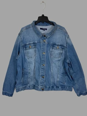 Denim 24/7 Plus Denim Button Up Shirt Long Tunic Light Jean Jacket 28W - Image 1 of 4