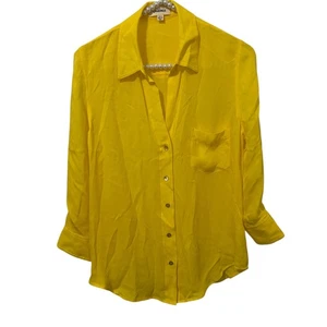L'Agence Shirt Womens XS Yellow Silk Button Up Blouse Long Sleeve office pocket - Picture 1 of 11