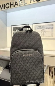 Michael Kors Cooper Commuter Sling Pack Backpack Signature Logo Black - Picture 1 of 8