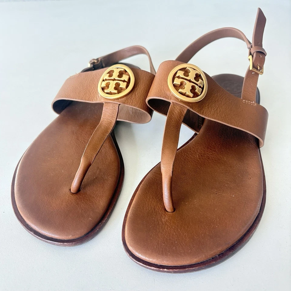 Sandalias planas Tory Burch para mujer de cuero marrón Benton 2 talla 7,5 M Foto 1 de 4