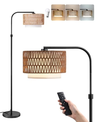 EDISHINE Arc Floor Lamps for Living Room Rattan Boho Floor Lamp, Remote Control - Image 1 of 4