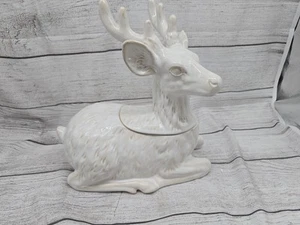 Pottery Barn Large White Reindeer Stag Cookie Jar Christmas Holiday Decor - Picture 1 of 8