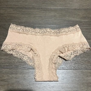 Victoria's Secret Lace Trim High Cut Leg Cheeky Cotton Tan Panty Size Medium - Picture 1 of 10