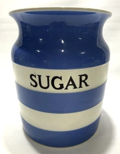 English Cornish Ware TC Green Company Blue & White Lidded Sugar Jar 7.25"x5.75" - Picture 1 of 12