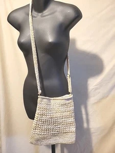 Shoulder Bag Crocheted Beige Ivory Brown Handmade Hobo Beach Summer 9 X 11 - Picture 1 of 9