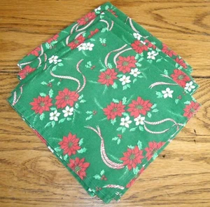 Tovaglioli natalizi ROSSO Poinsettias verde 13 1/2" quadrati natalizi ~ set di 4 ~ - Foto 1 di 6