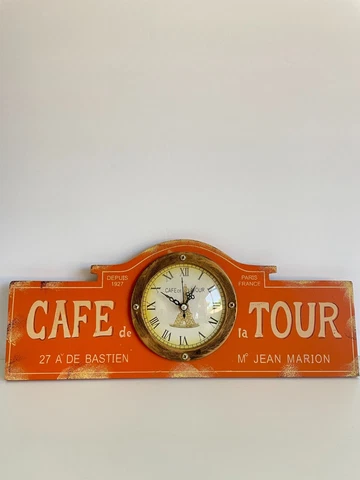 Cafe De La Tour Jean Marion Paris, France Wall Clock French Decor Orange WORKING Cover