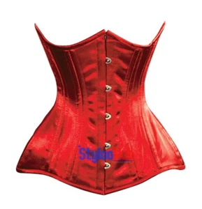 Red Satin Corset Underbust Steel Boned Women Body Shaper Lace Up Lingerie C20S - Picture 1 of 4