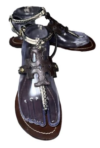 SANDALIAS DE MUJER TORY BURCH CON CORREA AL TOBILLO ESTAMPADO ANIMAL MARRÓN CUERO TALLA 7M - Imagen 1 de 8