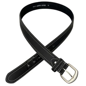 Cinturón cosido doble contraste de cuero negro para hombre hebilla plateada informal talla 38 - Imagen 1 de 10