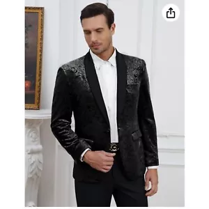 TURETRENDY Mens Stylish Floral Tuxedo Suit Sports Jacket Dinner Blazer L NEW NWT - Picture 1 of 5