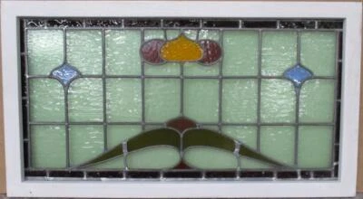 OLD ENGLISH LEADED STAINED GLASS WINDOW TRANSOM Pretty Abstract 34" x 18.75" - Image 1 of 3