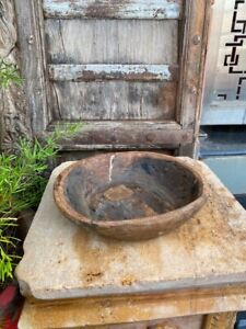 1800's Ancient Old Original Wooden Hand Carved Bowl Parat Platter 8 x 8''