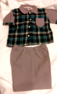 Vtg. 50s  Toddler  Boys Button Up  Wool  Shirt Shorts Sz 4 Peggy Ware Plaid Gray