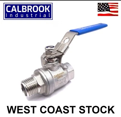 1/2 Inch MNTP X FNPT Full Port Ball Valve 304 SS 2P 1000 WOG LOCKING HANDLE - Image 1 of 4