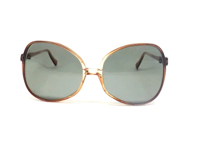 Lunettes De Soleil Femme Vintage Années 80 Marron Grand Verre Vert Plastique - Photo 1/4