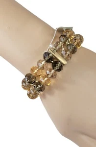 KC Kenneth Cole Gold Tone Amber Smoky Topaz Crystal Bead Double Strand Bracelet - Picture 1 of 9