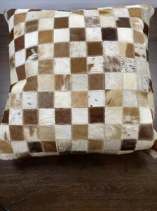 PATCHWORK COWHIDE PILLOW~18” SQUARE~EUC - Picture 1 of 5