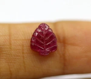 Leaf Carved Natural Ruby Dark Pinkish Red Color Loose Gemstone 1.68 Ct Untreated - Picture 1 of 17