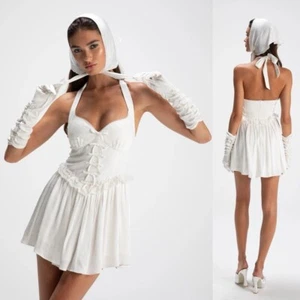 Nana Jacqueline Allie Jacquard Halterneck Mini Dress White - Picture 1 of 11