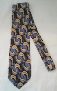 COCKTAIL COLLECTION Designer Necktie,Navy Blue,Tan,Groovy Geo Swirl,Silk Tie - Picture 1 of 4