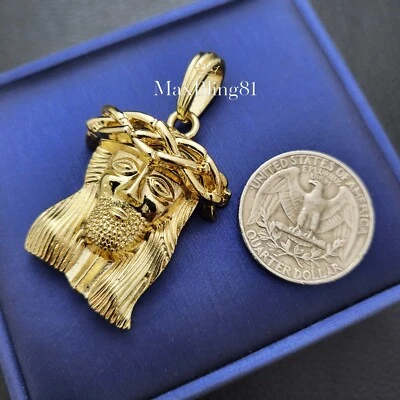 14K Gold Plated JESUS Head Religious Charm Pendant Fashion Hip Hop Style Jewelry - Image 1 of 3