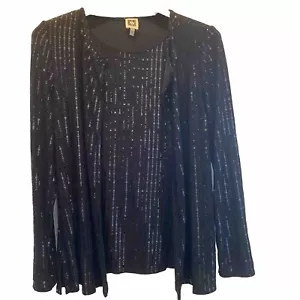 Top aperto donna Anne Klein taglia small nero lucido paillettes manica lunga - Foto 1 di 6