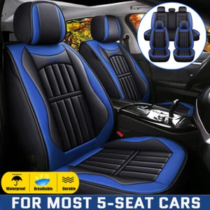5Seats PU Leather Full Set Car Seat Covers Cushions Front Rear Cushion Universal - Picture 1 of 7