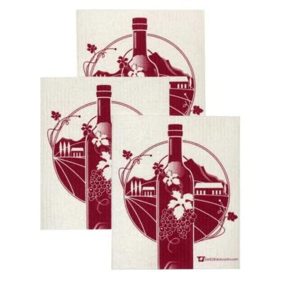 Conjunto de 3 panos de prato suecos cada com design na vinícola - Imagem 1 de 4