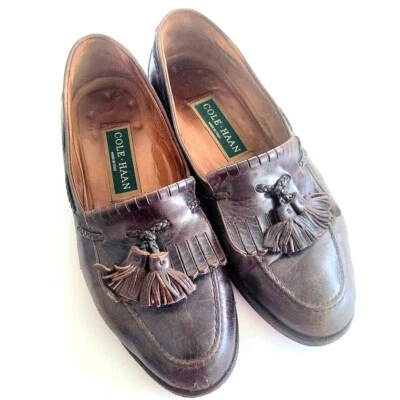 Cole Haan Italian Men's 8 Brown Leather Loafers Tassel Leather Made in Italy VTG - Image 1 of 4