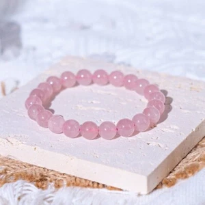 Natural Rose Quartz Stone Bracelet 8mm Pink Crystal Stretch Bracelet Handmade - Picture 1 of 3