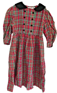 Vintage Girl’s Holiday Dress, Red & Green Plaid, Velvet Collar Sara Campbell 7 L - Picture 1 of 5