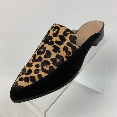 Halogen Corbin Mules Leopard Print Black Leather Suede Trim Block Heel Size 8M - Image 1 of 4