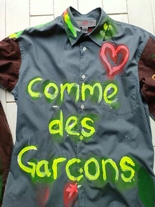 Comme Des Garcons x H&M SHIRT Size Small CUSTOMISED Hand PAINTED - Stunning NEON - Picture 1 of 23