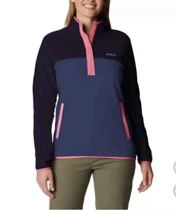 COLUMBIA Women's Fleece 1/2 Snap Pullover Sweatshirt Navy Size Medium - Picture 1 of 4