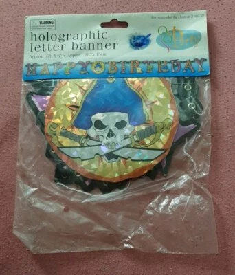 Banner Holográfico Pirata Feliz Cumpleaños Fiesta Celebración 6' 6" SELLADO NUEVO Foto 1 de 2