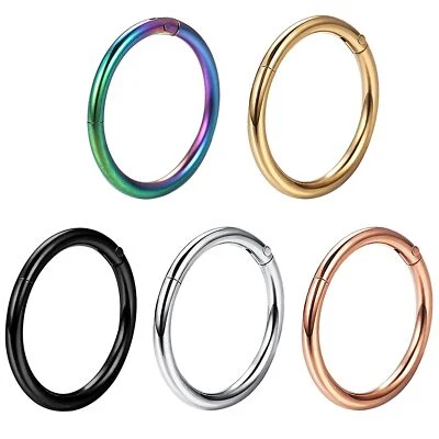 5pcs 20G Hinged Segment Nose Ring Septum Clicker Lip Cartilage Helix Tragus Hoop - Image 1 of 4