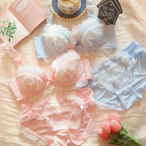 Sweet Princess Lace Trim Japanese Bra & Panties Set Underwire Soft Underwear - Picture 1 of 9