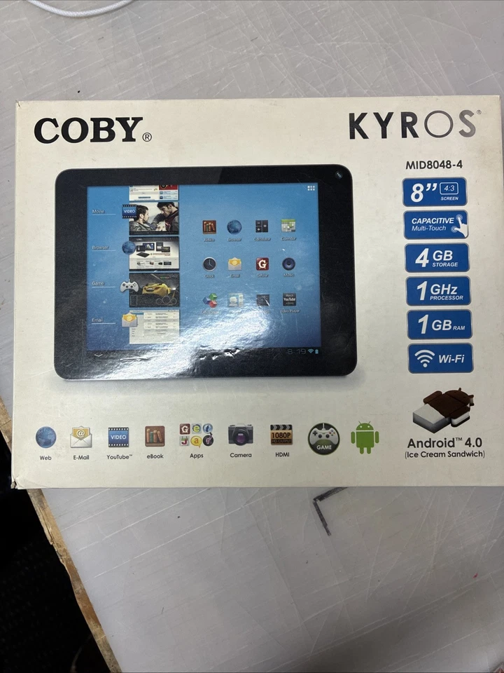 Tablet Coby Kyros MID8048-4 Android 4.0, 4 GB de almacenamiento, 1 GB de RAM, pantalla de 8”, Wi-Fi Foto 1 de 4