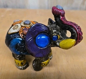 Vintage Tribal Royal Elephant Resin Sculpture Statue, Jewels Stones Collectible - Picture 1 of 7