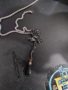 alchemy gothic rose necklace damaged black gem chain biker witch vintage - Picture 1 of 7