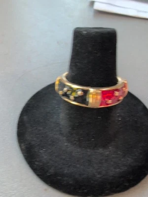 Anillo Joan Rivers Tono Dorado Esmalte Rojo y Negro Talla 7 Foto 1 de 4