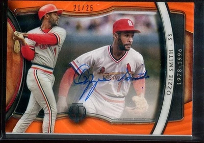 2018 Ozzie Smith Auto Topps Tribute Generations of Excellence Orange /25 #GOE-OS - Image 1 of 3