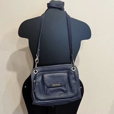 Tignanello Blue Pebbled Leather Crossbody Shoulder Bag Built-in Wallet Navy - Image 1 of 4