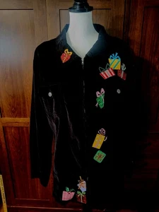 Quacker Factory Corduroy Embroidery Embellished Full Zip Jacket Sz 2X Pockets - Picture 1 of 12