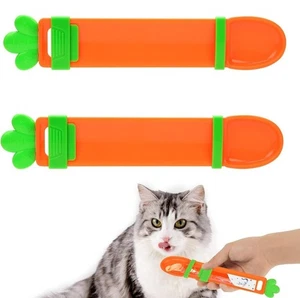 Alimentadores de tiras para gatos 2 piezas, dibujos animados lindo gatito lamer bocadillo cuchara forma de zanahoria  - Imagen 1 de 6