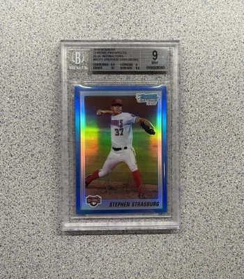 Bowman Chrome #BCP1 2010 Stephen Strasburg refractor azul novato/250 BGS 9 como nuevo Foto 1 de 2