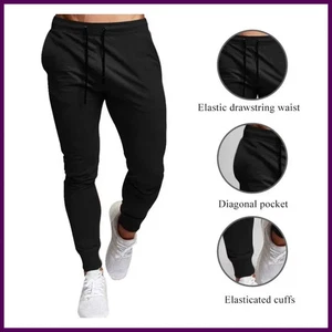 Casual Pants Men's Jogger Sweatpants Large Size Elastic Waist Sports Casual - Picture 1 of 21