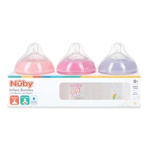 Nuby 3-Pack Infant Feeding Bottles Breast Size Silicone Nipple (0+ Months 6oz) - Picture 1 of 4