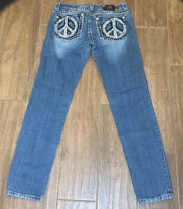 Miss Me Blue Jeans Women Signature-Rise Skinny Peace Sign Embellished SZ 28- GUC - Picture 1 of 12
